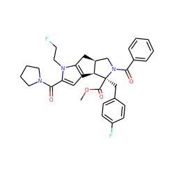 COC(=O)[C@@]1(Cc2ccc(F)cc2)[C@H]2c3cc(C(=O)N4CCCC4)n(CCF)c3C[C@H]2CN1C(=O)c1ccccc1 ZINC000064672392