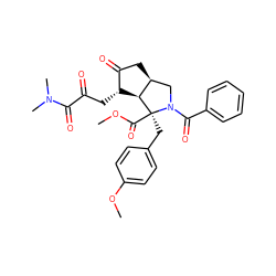 COC(=O)[C@@]1(Cc2ccc(OC)cc2)[C@H]2[C@H](CC(=O)C(=O)N(C)C)C(=O)C[C@H]2CN1C(=O)c1ccccc1 ZINC000008829580