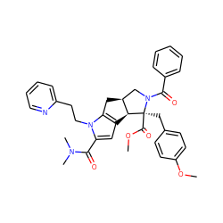 COC(=O)[C@@]1(Cc2ccc(OC)cc2)[C@H]2c3cc(C(=O)N(C)C)n(CCc4ccccn4)c3C[C@H]2CN1C(=O)c1ccccc1 ZINC000064734957