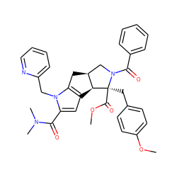 COC(=O)[C@@]1(Cc2ccc(OC)cc2)[C@H]2c3cc(C(=O)N(C)C)n(Cc4ccccn4)c3C[C@H]2CN1C(=O)c1ccccc1 ZINC000064637545