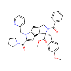 COC(=O)[C@@]1(Cc2ccc(OC)cc2)[C@H]2c3cc(C(=O)N4CCCC4)n(Cc4ccccn4)c3C[C@H]2CN1C(=O)c1ccccc1 ZINC000064502284