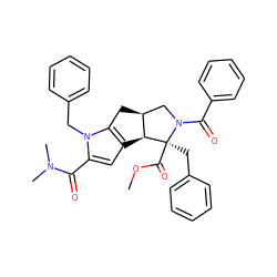 COC(=O)[C@@]1(Cc2ccccc2)[C@H]2c3cc(C(=O)N(C)C)n(Cc4ccccc4)c3C[C@H]2CN1C(=O)c1ccccc1 ZINC000064479701