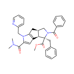 COC(=O)[C@@]1(Cc2ccccc2)[C@H]2c3cc(C(=O)N(C)C)n(Cc4ccccn4)c3C[C@H]2CN1C(=O)c1ccccc1 ZINC000064693582