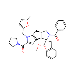 COC(=O)[C@@]1(Cc2ccccc2)[C@H]2c3cc(C(=O)N4CCCC4)n(Cc4ccc(C)o4)c3C[C@H]2CN1C(=O)c1ccccc1 ZINC000064490886