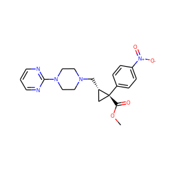 COC(=O)[C@@]1(c2ccc([N+](=O)[O-])cc2)C[C@@H]1CN1CCN(c2ncccn2)CC1 ZINC000028634798