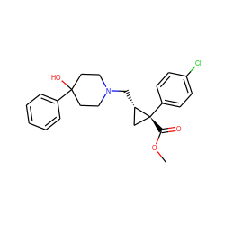 COC(=O)[C@@]1(c2ccc(Cl)cc2)C[C@@H]1CN1CCC(O)(c2ccccc2)CC1 ZINC000028635842