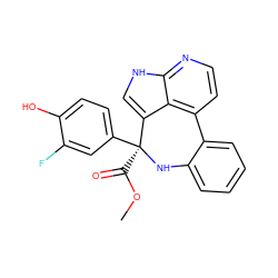 COC(=O)[C@@]1(c2ccc(O)c(F)c2)Nc2ccccc2-c2ccnc3[nH]cc1c23 ZINC000045336270