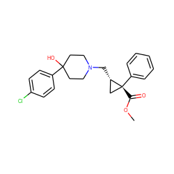 COC(=O)[C@@]1(c2ccccc2)C[C@@H]1CN1CCC(O)(c2ccc(Cl)cc2)CC1 ZINC000212453731