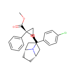 COC(=O)[C@@]1(c2ccccc2)C[C@H]1CN1[C@H]2CC[C@@H]1C[C@](O)(c1ccc(Cl)cc1)C2 ZINC000103228748