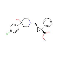 COC(=O)[C@@]1(c2ccccc2)C[C@H]1CN1CCC(O)(c2ccc(Cl)cc2)CC1 ZINC000071317470