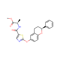 COC(=O)[C@@H](C)NC(=O)c1cnc(Oc2ccc3c(c2)CC[C@@H](c2ccccc2)O3)s1 ZINC000145512320