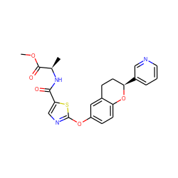 COC(=O)[C@@H](C)NC(=O)c1cnc(Oc2ccc3c(c2)CC[C@@H](c2cccnc2)O3)s1 ZINC000145564811