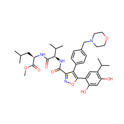 COC(=O)[C@@H](CC(C)C)NC(=O)[C@H](NC(=O)c1noc(-c2cc(C(C)C)c(O)cc2O)c1-c1ccc(CN2CCOCC2)cc1)C(C)C ZINC001772635018