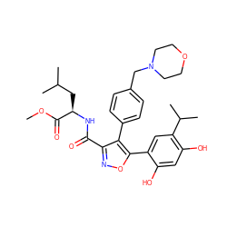 COC(=O)[C@@H](CC(C)C)NC(=O)c1noc(-c2cc(C(C)C)c(O)cc2O)c1-c1ccc(CN2CCOCC2)cc1 ZINC001772575026