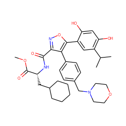 COC(=O)[C@@H](CC1CCCCC1)NC(=O)c1noc(-c2cc(C(C)C)c(O)cc2O)c1-c1ccc(CN2CCOCC2)cc1 ZINC001772634724