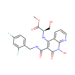 COC(=O)[C@@H](CO)Nc1c(C(=O)NCc2ccc(F)cc2F)c(=O)n(O)c2ncccc12 ZINC000169352025