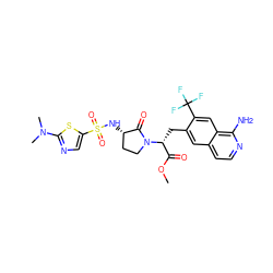 COC(=O)[C@@H](Cc1cc2ccnc(N)c2cc1C(F)(F)F)N1CC[C@H](NS(=O)(=O)c2cnc(N(C)C)s2)C1=O ZINC000142567017
