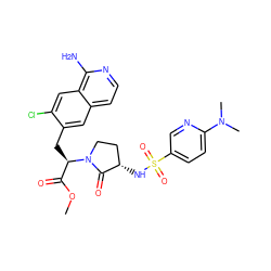 COC(=O)[C@@H](Cc1cc2ccnc(N)c2cc1Cl)N1CC[C@H](NS(=O)(=O)c2ccc(N(C)C)nc2)C1=O ZINC000142544558