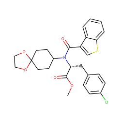 COC(=O)[C@@H](Cc1ccc(Cl)cc1)N(C(=O)c1csc2ccccc12)C1CCC2(CC1)OCCO2 ZINC000040379505