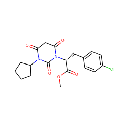 COC(=O)[C@@H](Cc1ccc(Cl)cc1)N1C(=O)CC(=O)N(C2CCCC2)C1=O ZINC000101678023