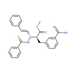 COC(=O)[C@@H](Cc1cccc(C(=N)N)c1)[C@@H](/C=C/c1ccccc1)NC(=O)c1ccccc1 ZINC000027520236