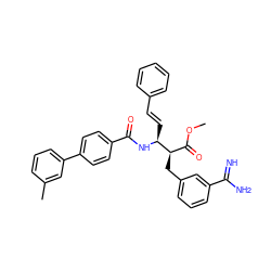 COC(=O)[C@@H](Cc1cccc(C(=N)N)c1)[C@H](/C=C/c1ccccc1)NC(=O)c1ccc(-c2cccc(C)c2)cc1 ZINC000027518776