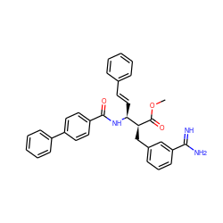 COC(=O)[C@@H](Cc1cccc(C(=N)N)c1)[C@H](/C=C/c1ccccc1)NC(=O)c1ccc(-c2ccccc2)cc1 ZINC000013777688