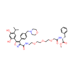 COC(=O)[C@@H](Cc1ccccc1)NC(=O)COCCOCCOCCNC(=O)c1noc(-c2cc(C(C)C)c(O)cc2O)c1-c1ccc(CN2CCOCC2)cc1 ZINC001772590752