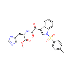 COC(=O)[C@@H](Cc1cnc[nH]1)NC(=O)C(=O)c1cn(S(=O)(=O)c2ccc(C)cc2)c2ccccc12 ZINC000103271244