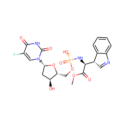 COC(=O)[C@@H](N[P@@](=O)(O)OC[C@H]1O[C@@H](n2cc(F)c(=O)[nH]c2=O)C[C@@H]1O)[C@H]1C=Nc2ccccc21 ZINC000027523951