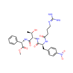 COC(=O)[C@@H](NC(=O)[C@@H](NC(=O)[C@H](Cc1ccc([N+](=O)[O-])cc1)NC(=O)CCCN=C(N)N)[C@@H](C)O)c1ccccc1 ZINC000026850419