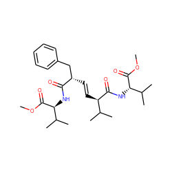COC(=O)[C@@H](NC(=O)[C@H](/C=C/[C@@H](Cc1ccccc1)C(=O)N[C@H](C(=O)OC)C(C)C)C(C)C)C(C)C ZINC000029342523