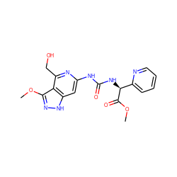 COC(=O)[C@@H](NC(=O)Nc1cc2[nH]nc(OC)c2c(CO)n1)c1ccccn1 ZINC001772600645