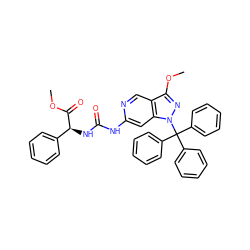 COC(=O)[C@@H](NC(=O)Nc1cc2c(cn1)c(OC)nn2C(c1ccccc1)(c1ccccc1)c1ccccc1)c1ccccc1 ZINC001772582885