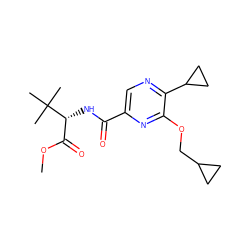 COC(=O)[C@@H](NC(=O)c1cnc(C2CC2)c(OCC2CC2)n1)C(C)(C)C ZINC000207334042