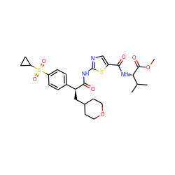 COC(=O)[C@@H](NC(=O)c1cnc(NC(=O)[C@@H](CC2CCOCC2)c2ccc(S(=O)(=O)C3CC3)cc2)s1)C(C)C ZINC000169326268