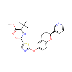 COC(=O)[C@@H](NC(=O)c1cnc(Oc2ccc3c(c2)CC[C@@H](c2cccnc2)O3)s1)C(C)(C)C ZINC000145576708