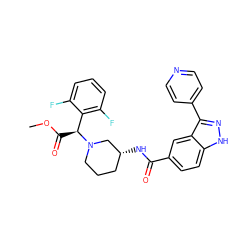 COC(=O)[C@@H](c1c(F)cccc1F)N1CCC[C@@H](NC(=O)c2ccc3[nH]nc(-c4ccncc4)c3c2)C1 ZINC000144903000