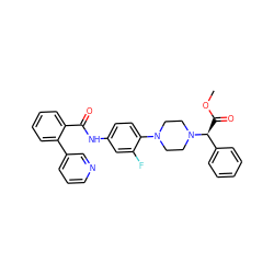 COC(=O)[C@@H](c1ccccc1)N1CCN(c2ccc(NC(=O)c3ccccc3-c3cccnc3)cc2F)CC1 ZINC000072178564