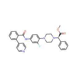 COC(=O)[C@@H](c1ccccc1)N1CCN(c2ccc(NC(=O)c3ccccc3-c3ccncc3)cc2F)CC1 ZINC000072179261