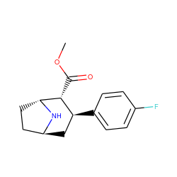 COC(=O)[C@@H]1[C@@H](c2ccc(F)cc2)C[C@H]2CC[C@H]1N2 ZINC000100645173