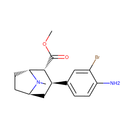 COC(=O)[C@@H]1[C@@H](c2ccc(N)c(Br)c2)C[C@H]2CC[C@H]1N2C ZINC000100739519