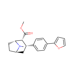 COC(=O)[C@@H]1[C@H](c2ccc(-c3ccco3)cc2)C[C@H]2CC[C@H]1N2C ZINC000101034405