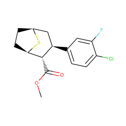 COC(=O)[C@@H]1[C@H]2CC[C@@H](C[C@H]1c1ccc(Cl)c(F)c1)S2 ZINC000028644094