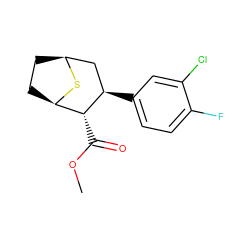 COC(=O)[C@@H]1[C@H]2CC[C@@H](C[C@H]1c1ccc(F)c(Cl)c1)S2 ZINC000028644235