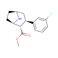 COC(=O)[C@@H]1[C@H]2CC[C@@H](C[C@H]1c1cccc(F)c1)N2 ZINC000013644785