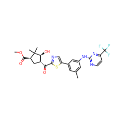 COC(=O)[C@@H]1C[C@@H](C(=O)c2ncc(-c3cc(C)cc(Nc4nccc(C(F)(F)F)n4)c3)s2)[C@H](O)C1(C)C ZINC000205421156