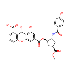 COC(=O)[C@@H]1C[C@@H](NC(=O)c2ccc(O)cc2)[C@H](OC(=O)c2cc(O)c(C(=O)c3c(O)cccc3C(=O)O)c(O)c2)C1 ZINC000026403950