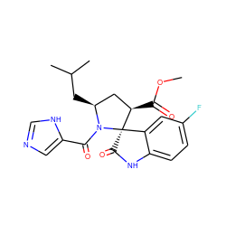 COC(=O)[C@@H]1C[C@H](CC(C)C)N(C(=O)c2cnc[nH]2)[C@@]12C(=O)Nc1ccc(F)cc12 ZINC001772601454