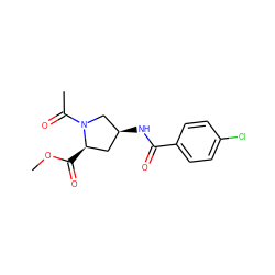 COC(=O)[C@@H]1C[C@H](NC(=O)c2ccc(Cl)cc2)CN1C(C)=O ZINC000040913493